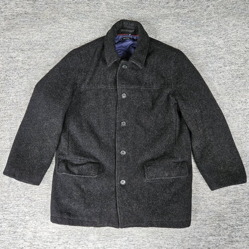 J.Crew University Jacket Mens Medium Black Wool Thinsulate Lined Pea Coat Preppy